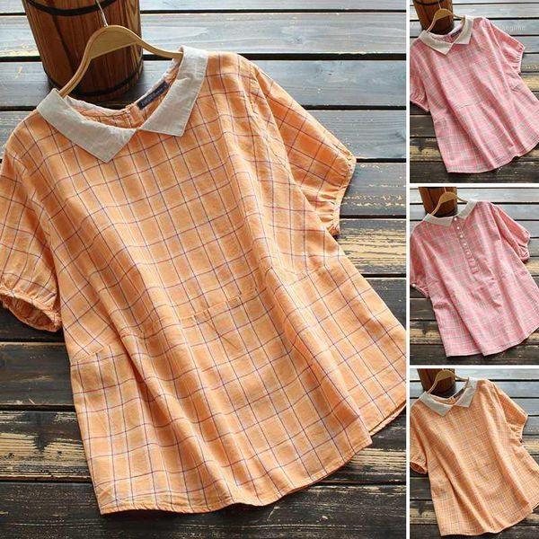 

buttons casual plaid printed zanzea women cotton short sleeve shirt summer holiday blouses patchwork chemise plus size 5xl1, White