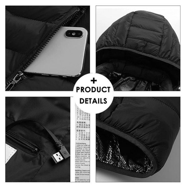 

outdoor t-shirts hooded heated jacket vest usb electric mens hunting winter warm coat thermal heating tactical hiking clothing, Gray;blue