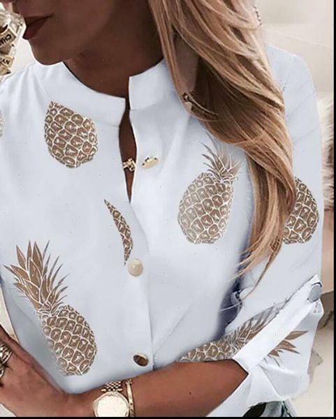 

fashion women autumn long sleeved pineapple print blouse shirt ladies casual drop shipping good quality, White