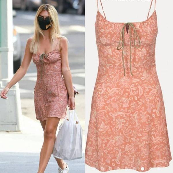 

2020 summer silk print drawstring dress playful sweet nude paisley print silk mini women dress beach holiday1, Black;gray