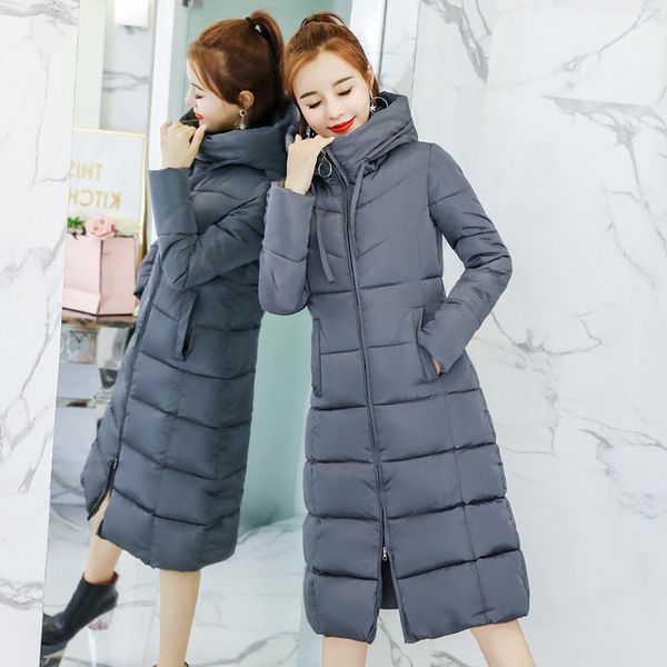 

2021 newplus size women x-long jacket thick winter wram coat hooded collar slim female outwear chaquetas mujer 5uac, Black