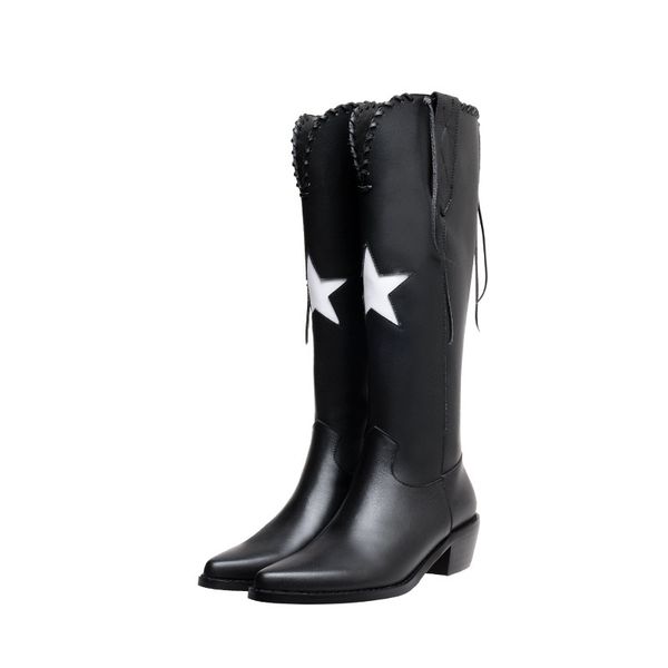 

2021 sexy feminino sinttico + couro genuno ocidentais inverno joelho botas altas noite sapatos muler tamanho grande 0u10, Black