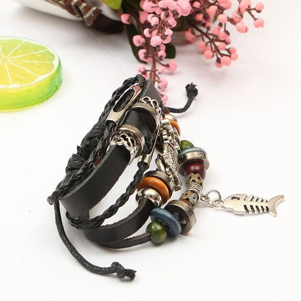 

eif dock vintage black color owl leather men charm bracelet survival rope chain paracord bracelets for women boho jewel jllwmq