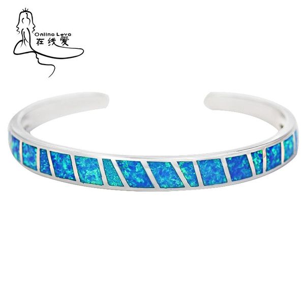 

bangle dazzling blue opal bangles silver plated fashion jewelry cuff for men & women lovers gift pulseras sz013, Black