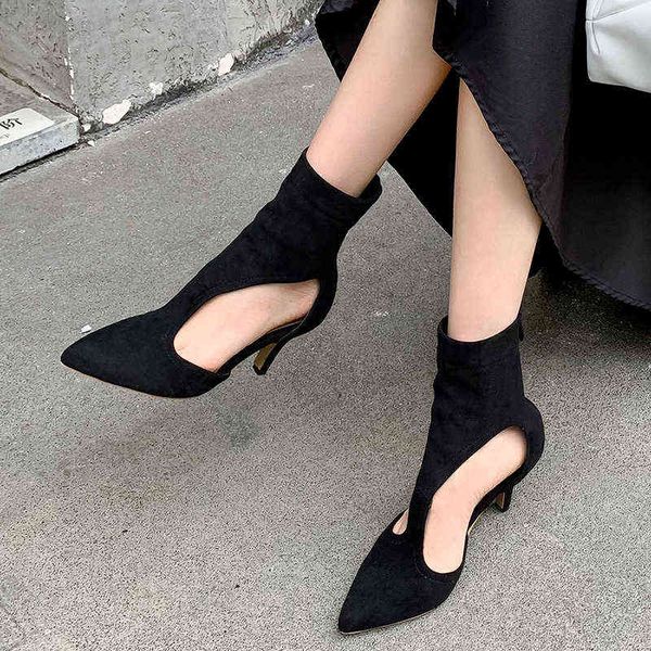 

women's velvet ankle boot, fashionable high heel ankle boot, pointy, 2022, Black