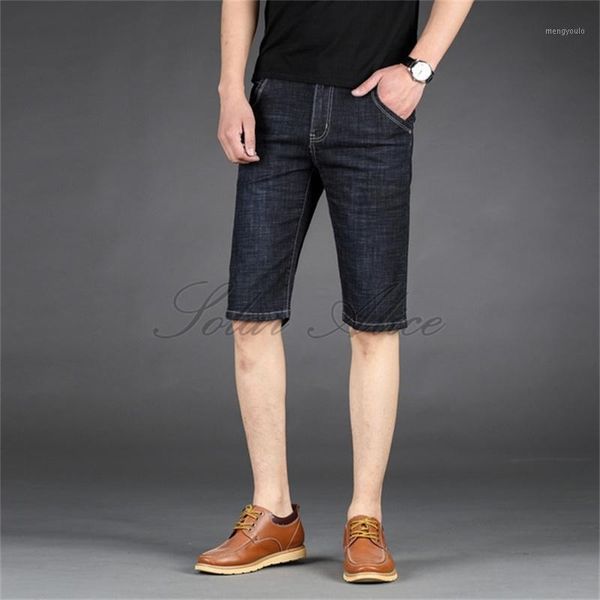 

2020 men's summer new straight knee length denim shorts thin casual shorts1, Blue