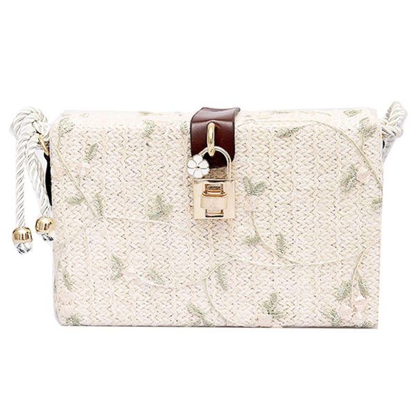 

summer beach handbags women messenger bags square straw hand woven ladies crossbody bag shoulder bags white