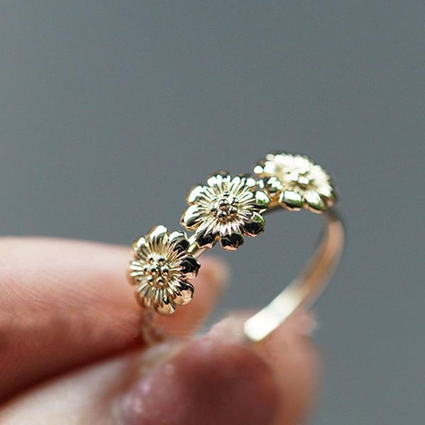 

cluster rings retro sunflower for women girl bijoux european plated gold color engagement wedding anel fashion promise jewelry, Golden;silver