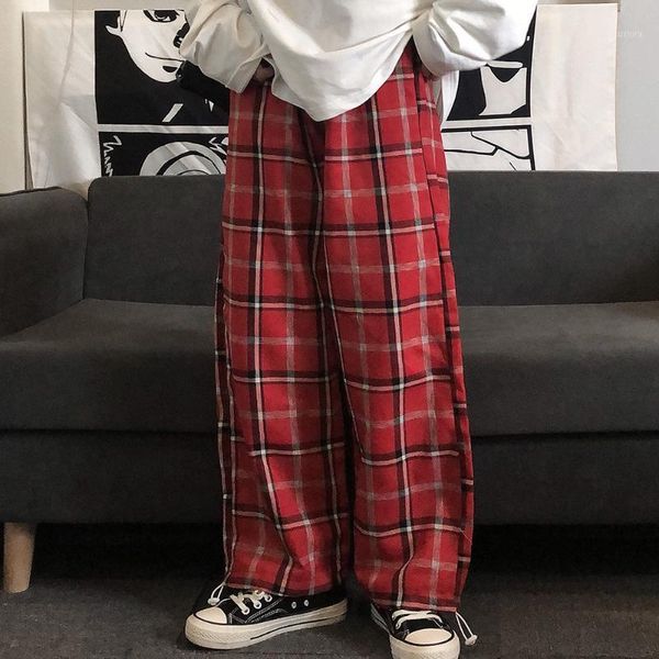 

plaid wide pants women 2020 casual loose high waist sweatpants red trousers korean style punk harajuku chic teens new trendy1, Black;white