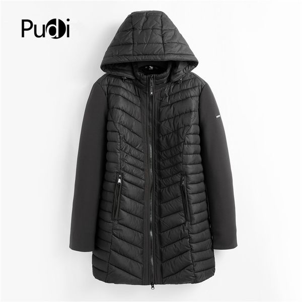 

pudi qy902 women cotton parka winter woman long casual jacket solid color hooded coats and jackets spring autumn warm outwear 201026, Black