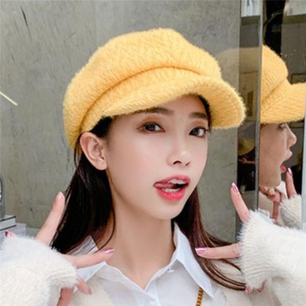 

imixlot осень зима теплая шляпа берета женщины хлопок плюшевые восьмиугольные шляпы мода берутские колпачки, Blue;gray