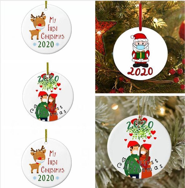 

6см круглый рождественский орнамент elk санта-клаус семья my first christmas xmas tree висячие подвеска партии украшения sea shipping ljjp54