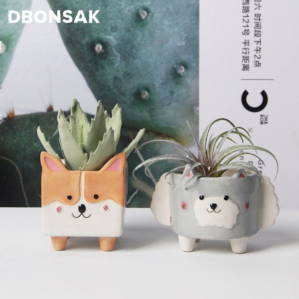 Cartoon Animal Animal Cerâmica Florpot Corgi Corgi Flor Pot Flowing Cactus Plant Pots Home Decoração Artesanato Escultura Jardim Ornaments Y200709