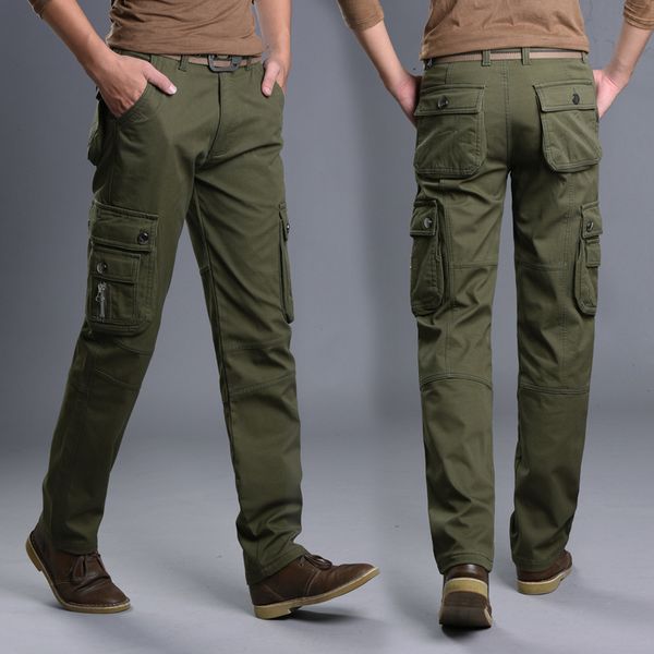 

2021 new men's spring and autumn men thin cargo work outdoor pants multi-pockets cotton trousers plus size kr20, Black