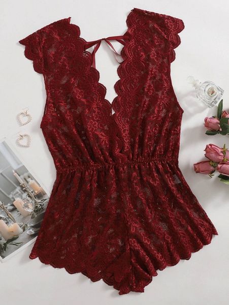 

plus floral lace scallop trim romper bodysuit d1yq#, Black;white