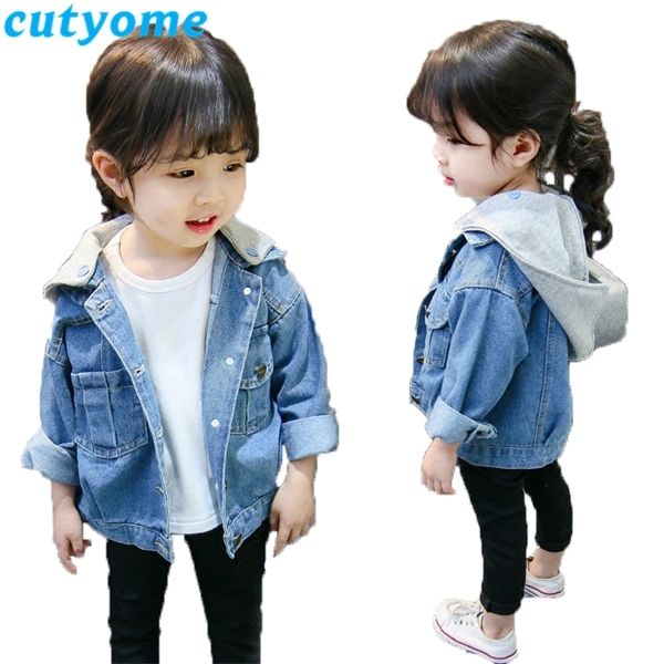 

2-7-12 years old big girls denim jackets casual spring children hooded outerwear jeans coat kids clothing boutique denim outfits c1021, Blue;gray