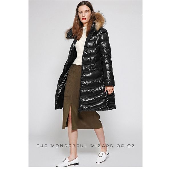 

winter new big raccoon dog fur collar medium with thickened bright face and knee length white duck down jacket for womenblack friday