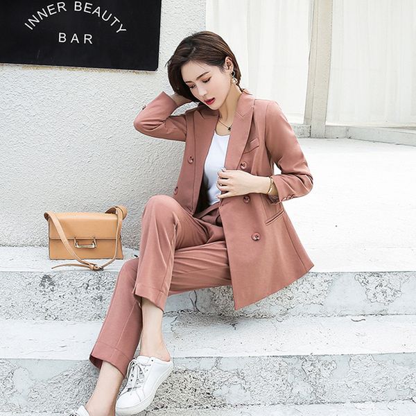 

female autumn double-breasted blazer jacket ribbons casual women's high-quality work suits 8e6e, White;black