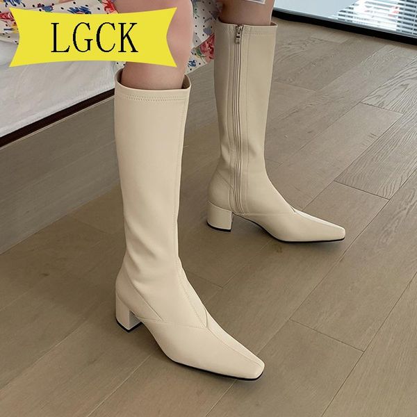 

boots plus size 34-39 genuine leather warm fur winter women classic ladies long autumn shoes chunky heel, Black