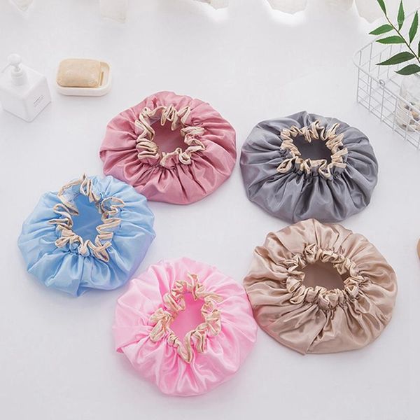 

double layer shower cap waterproof shower cap hair long hair lampblack dry1