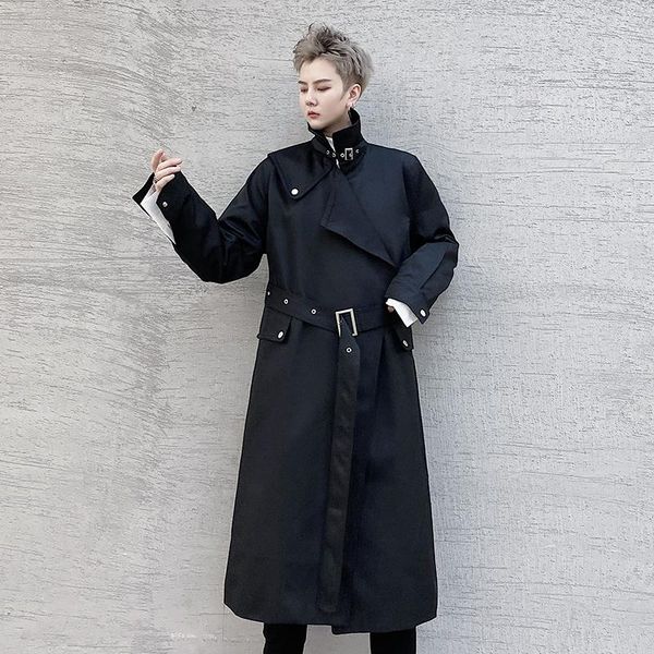 

men's trench coats concise style fashion classic open stitch waistband long-trench autumn casual male windbreaker overcoat streetwea, Tan;black