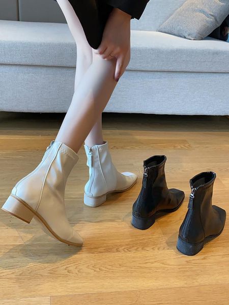 

brand women's shoes woman flat boots boots-women zipper clogs platform booties ladies fashion low 2020 autumn rubber ankle rock, Black