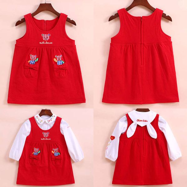 

clothing miki children's autumn 2020 girls' cartoon plaid bear strap drs, Red;yellow