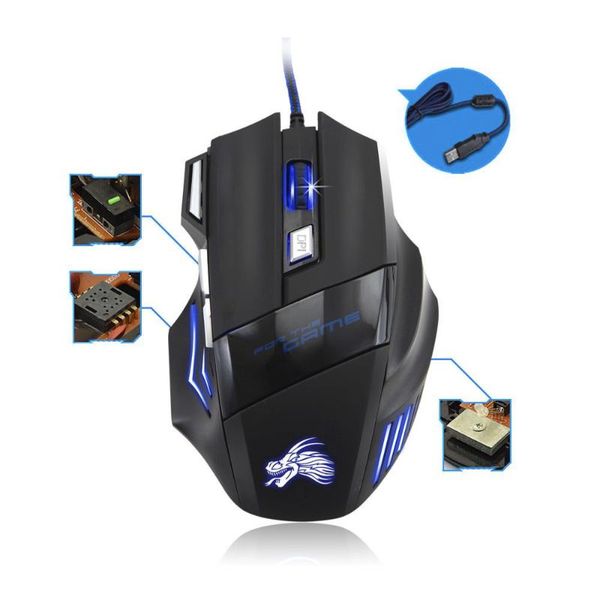 

mice mouse 5500 dpi 7 button led optical usb wired gaming for pro gamer professional cable pc