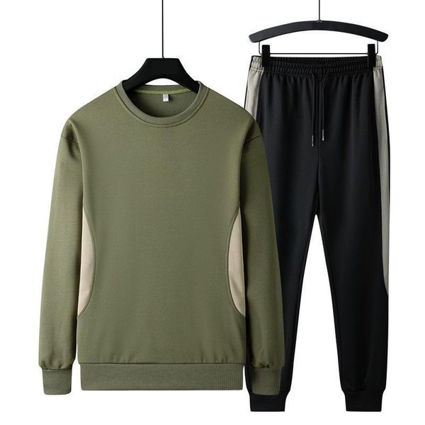 

gym clothing casual winter men 2 pcs sportswear black green khaki sweat suit running plus size 4xl, White;black