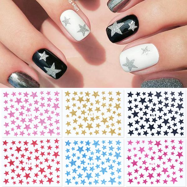 

1 sheet 3d nail slider stars glitter shiny decoration decal diy transfer adhesive colorful nail art tips, Black