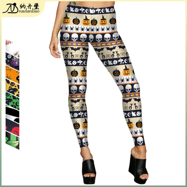 

new digital printing pants for women's halloween pumpkin leggings, Black