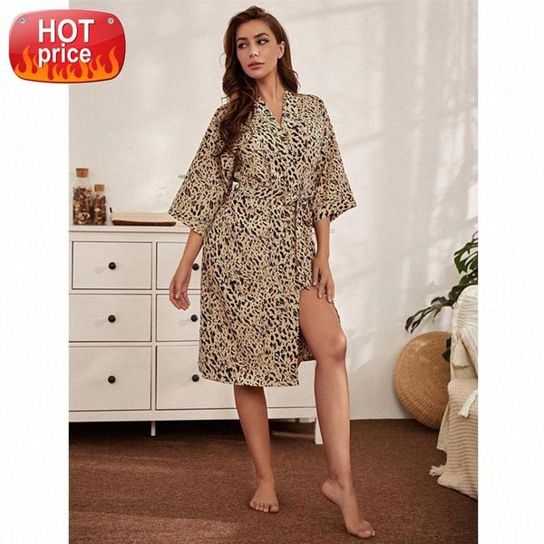 

new style pajamas leopard striped plus size warm autumn winter homewear with belt bathrobe porno nightgown #na50, Black;white