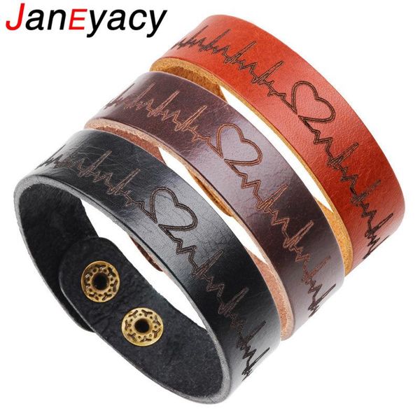 

janeyacy 2020 creative fashion leather bracelet men pulseira masculina personality ecg trend heart beat lovers bracelet pulsera, Black