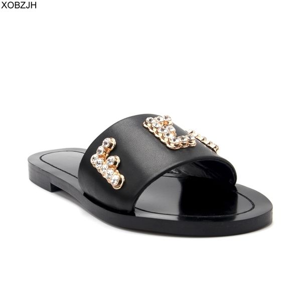 

designer slides flip flops mule shoes slippers women sandal luxury shoes woman ladies summer genuine leather flat slippers y200423, Black