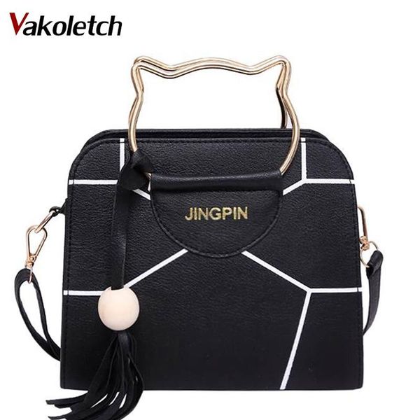 

fashion pu leather handle women handbag solid ladies tassel shoulder bag casual patchwork tote crossbody messenger bags v13