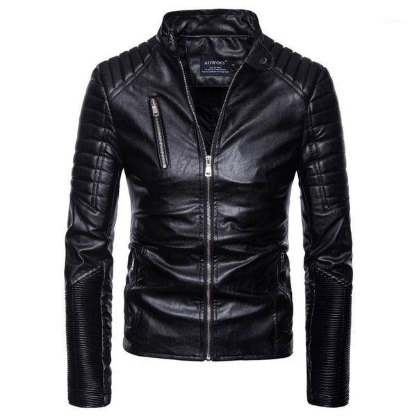 

men's autumn winter casual long sleeve solid stand motorcycle leather coat #4o11 #f1, Black