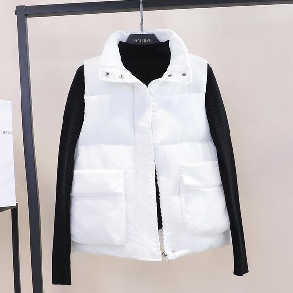 

women's vests women oversize waistcoat vest 6 colors 2021 winter korean zipper female fashion solid color waist cotton jacket1, Black;white