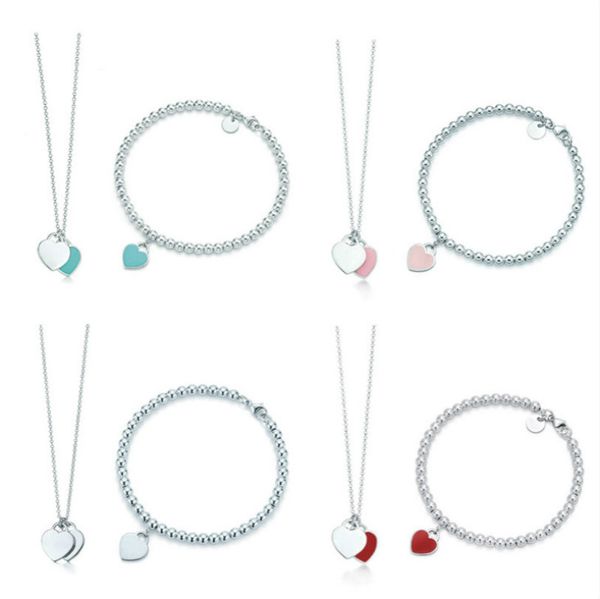 

2021 new original 100% 925 sterling silver fashion classic diy love necklace bracelet set multicolor optional woman jewelry ing