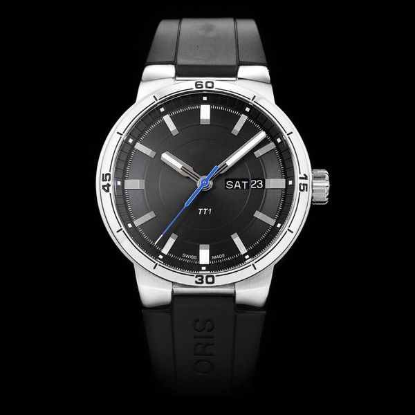 

the new men's watch diameter 42mm thickness 12.2mm with oris735 automatic chain movement 316 steel case double sapphire plated blue fil, Slivery;brown
