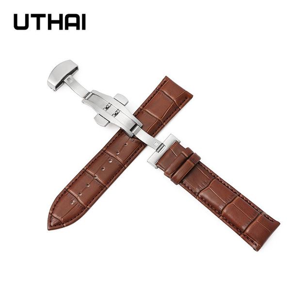 

uthai z09 плюс натуральные кожаные ремешки для часов 12-24 мм универсальные часы бабочка бабочка пряжка ленты стальная пряжка ремешка 22 мм, Black;brown