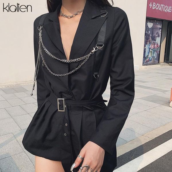 

klalien autumn winter belt decoration gothic elegant office lady coats patchwork jackets 2020 fashion high street leisure coat, White;black