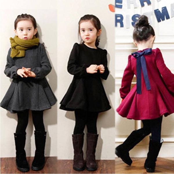 

thick warm girls dress new long sleeve kids dresses for girl 2-8 year children princess winter clothing kids dresses for girls, Red;yellow