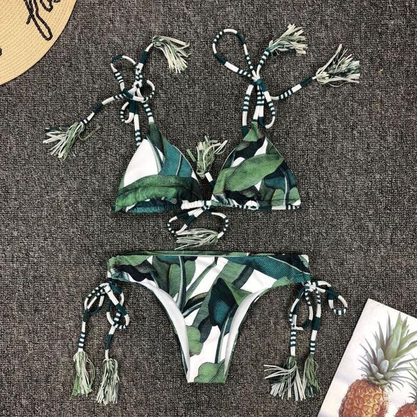 

women's swimwear women leaf print bikini set push-up padded bra sets female swimsuit swimwer for tropical bikinis beachwear1, White;black