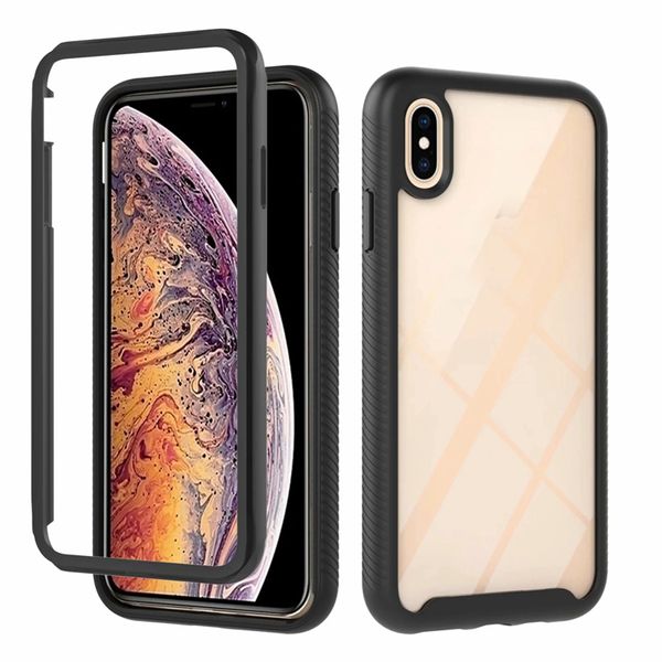 Stoßfeste 2-in-1-Hybridschichthüllen für das iPhone 15 14 Plus 13 12 Mini 12 Pro Max, hartes PC-TPU, modischer Anti-Schock-360-Stoßfängerrahmen, Vorderseite und Rückseite, durchsichtige Handyhülle