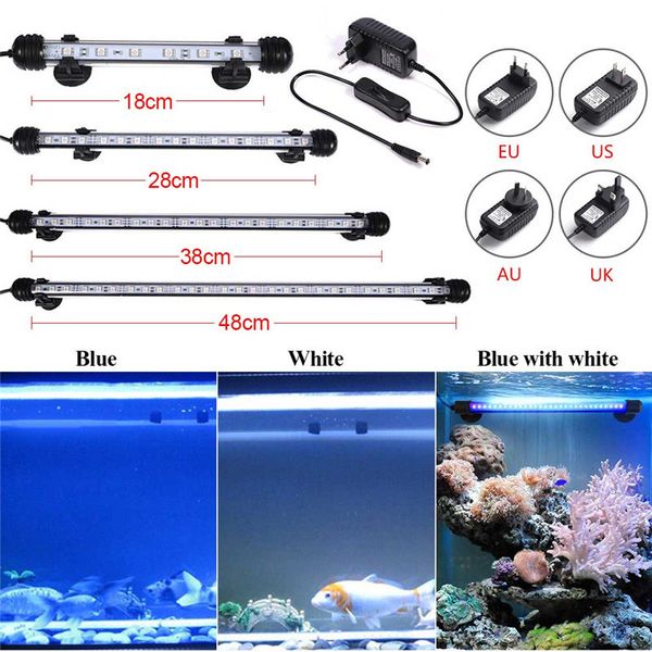 Aquarium Aquarium 9/12/15/21 LED Licht SMD5050 Blauw/Wit 18/28/ 38/48 CM Bar Dompelpompen Waterdichte Clip Lamp Decor EU Plug Y200922