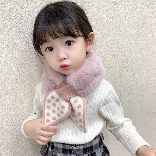 

autumn winter korean versatile warm imitation rex children's rabbit knitted scarf cross bib50ty, Red;brown