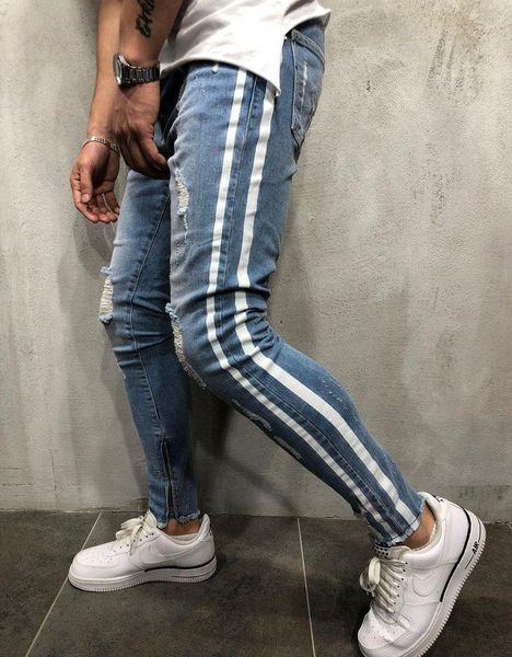 

men's jeans mens ripped white striped skinny blue long light dark pencil pants denim for male1