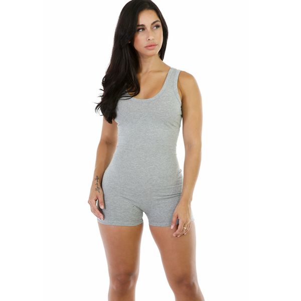 

jumpsuit bodysuit bodycon women romper plain tnak short pant sleeveless vest sporting suit skinny sleevel, White