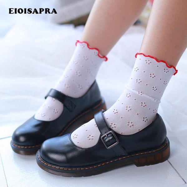 

socks & hosiery [eioisapra]flowers hollow out japan creative edge lace harajuku women college style sweet sokken calcetines, Black;white