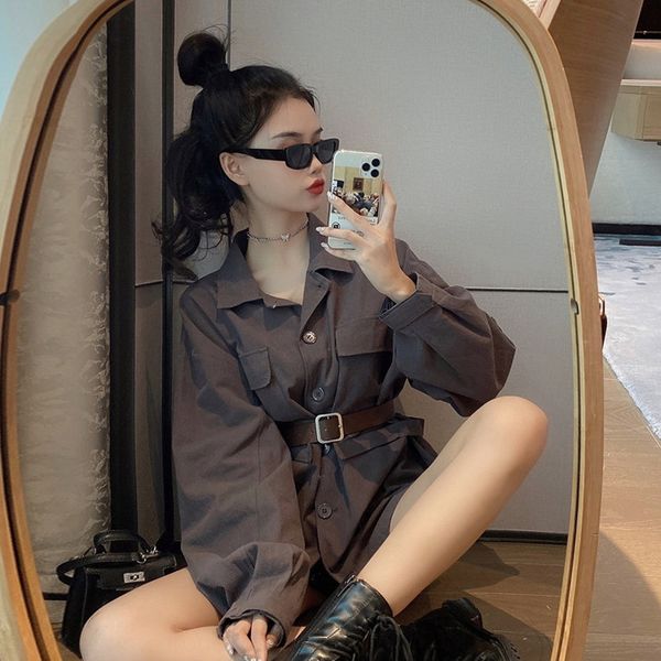 

autumn 2020 new korean coat version shows thin waist closing temperament long sleeve work coat women's loose thin medium length 8bzkw 8, White;black